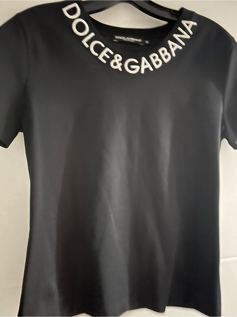 Dolce & Gabbana Black Tee with Neck Logo Pullover style cotton made in Italy